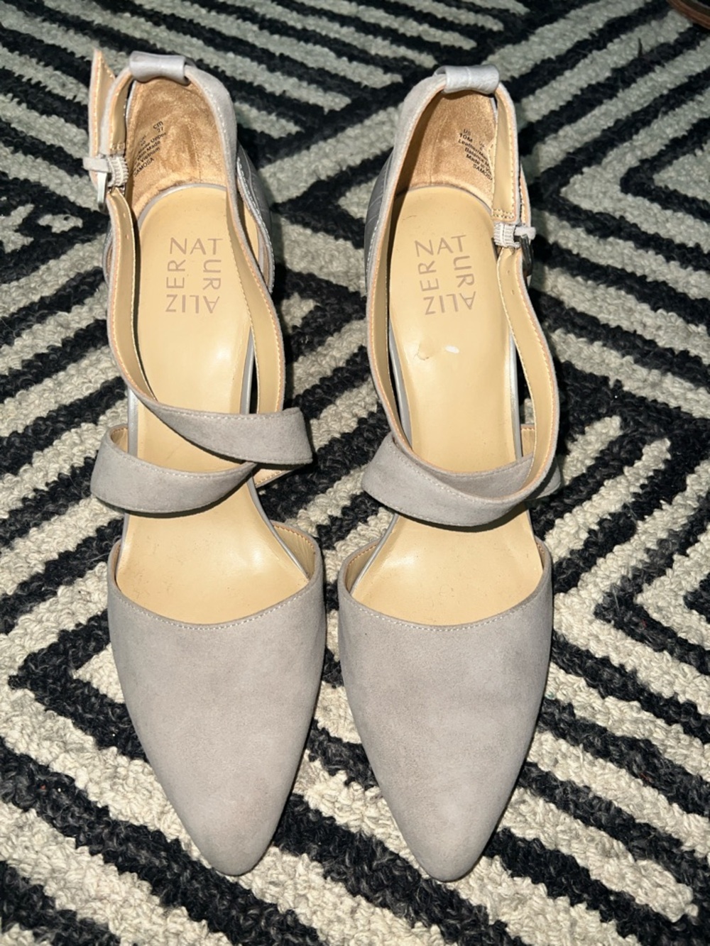 Naturalizer Light Gray Pointed-Toe Ankle-Strap Heels
